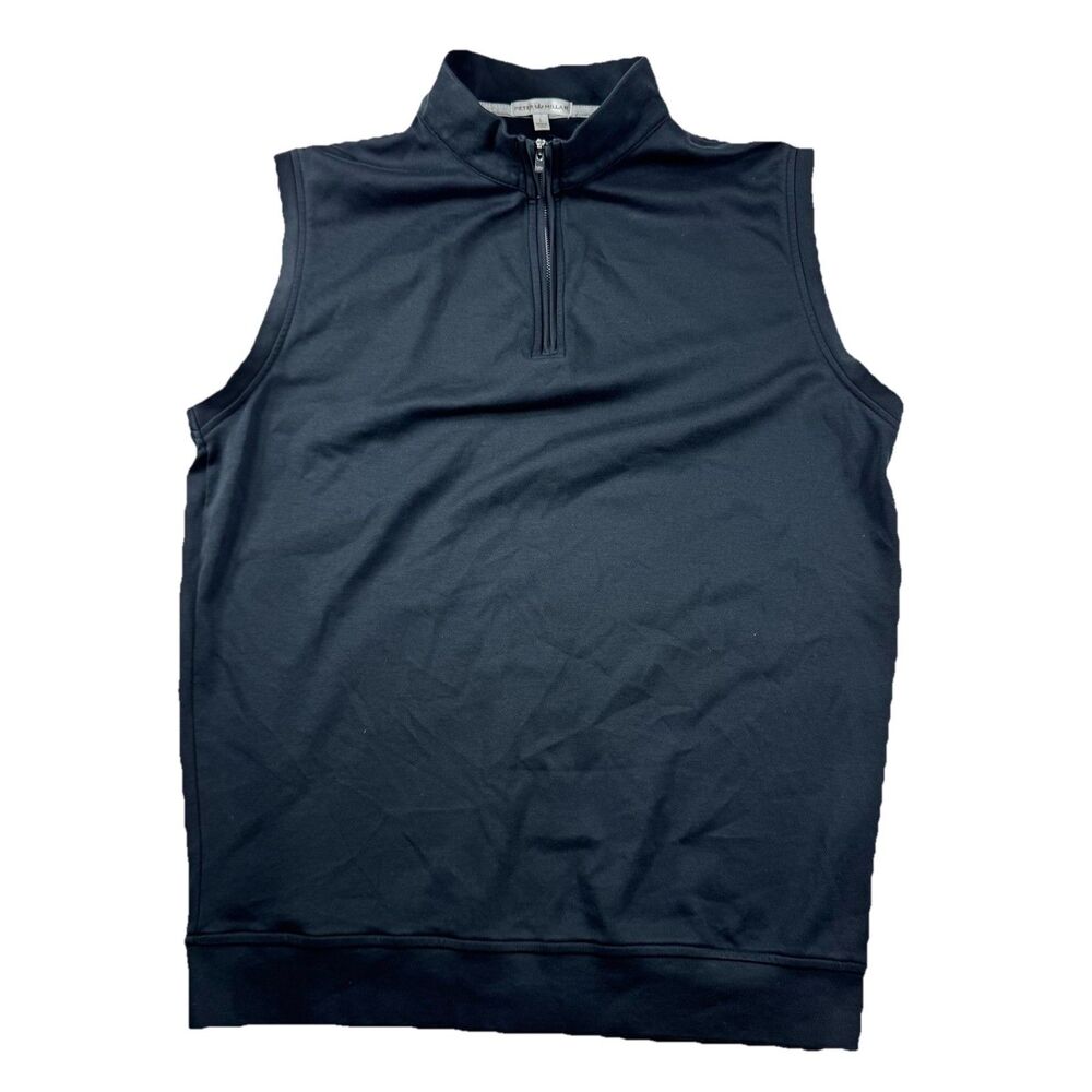 Peter Millar 1/4 Zip Vest Men's L Black Cotton Stretch Sport Golf Outdoor Preppy